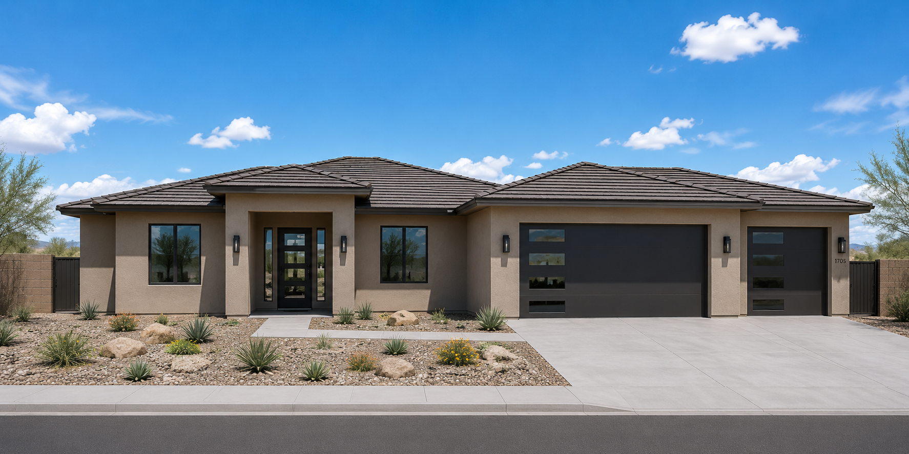 Rendered exterior elevation of the 2086 sq ft Jematell Homes floor plan