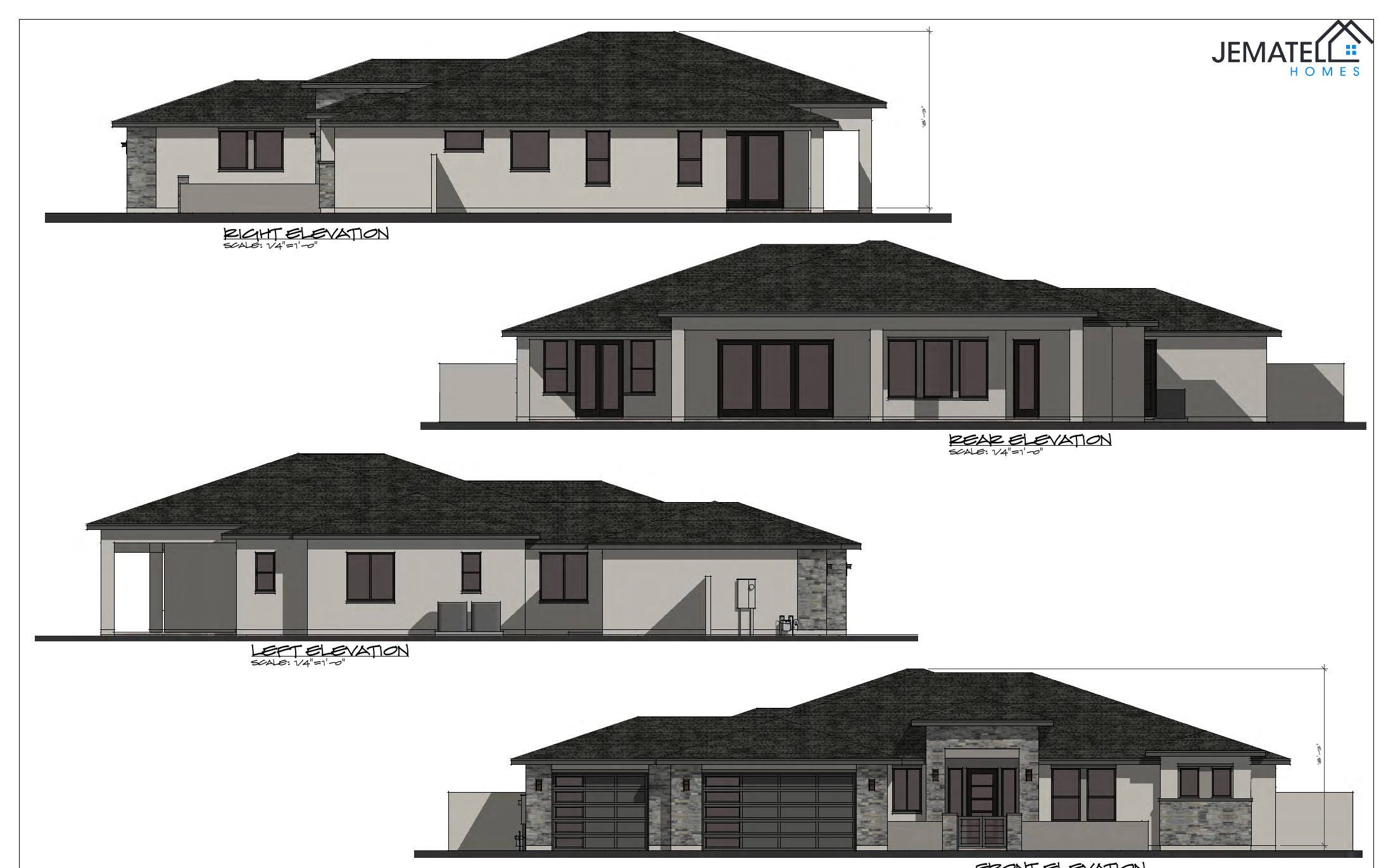 2616 floor plan — front, rear, left, and right exterior elevations