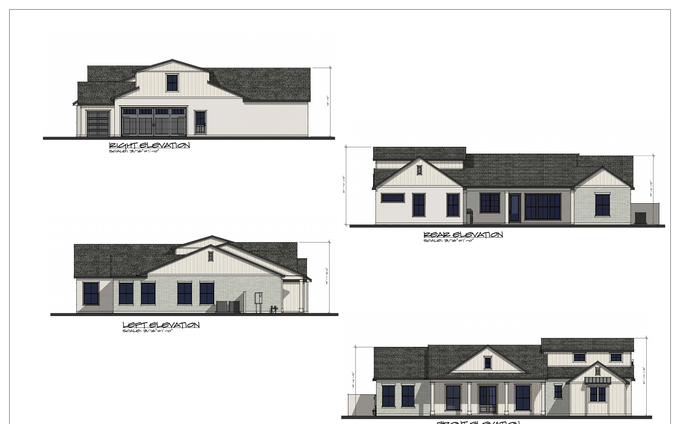 2997 plan — front, rear, left, and right exterior elevations
