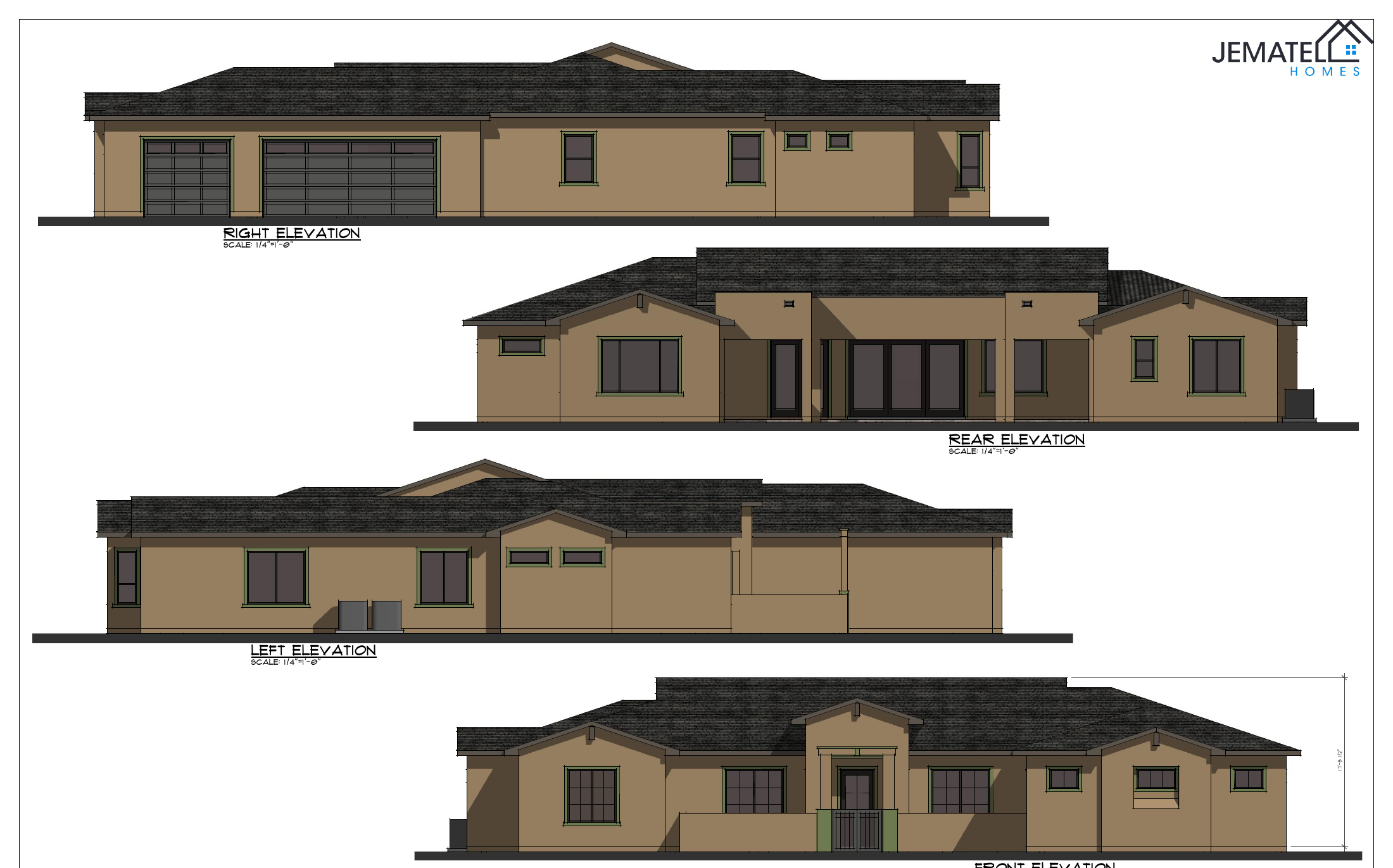 3771 plan — front, rear, left, and right exterior elevations